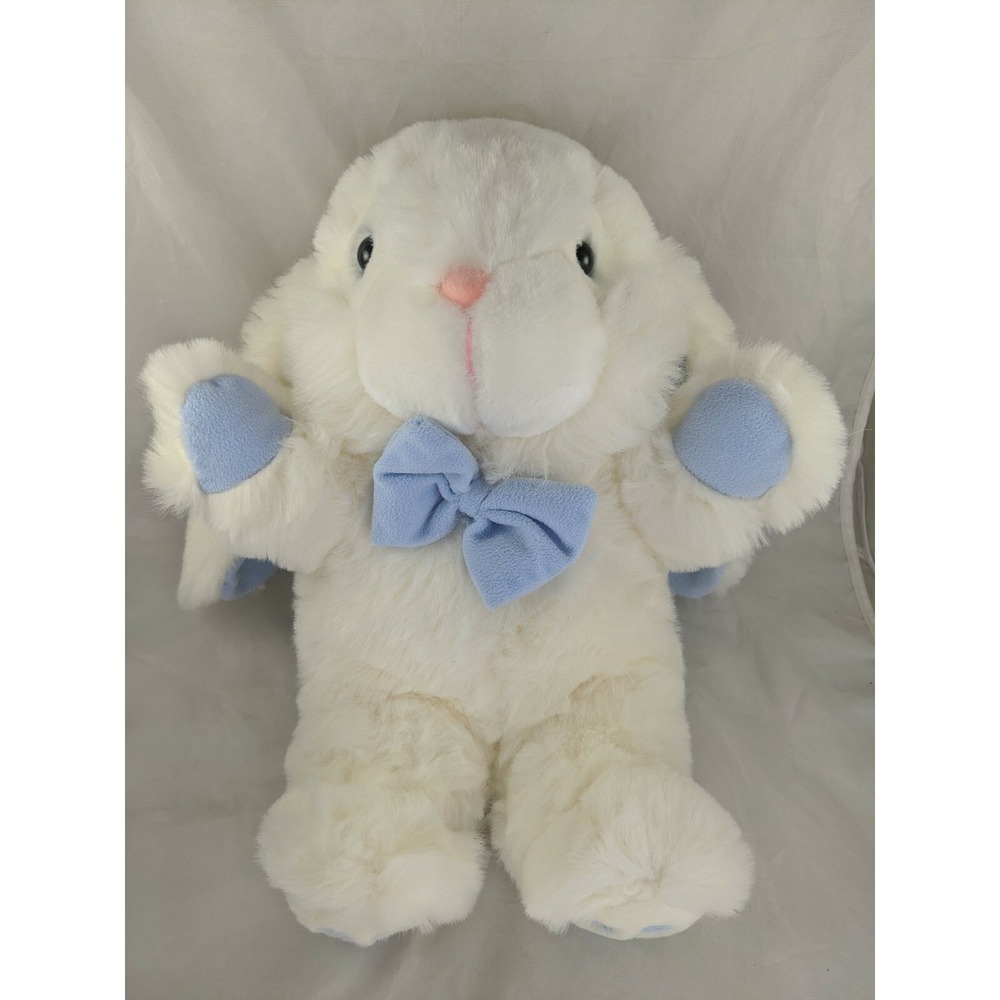 White Rabbit Plush Bunny Blue Ears Tie Feet 16 Inch Main Joy Ltd Stuffed Animal